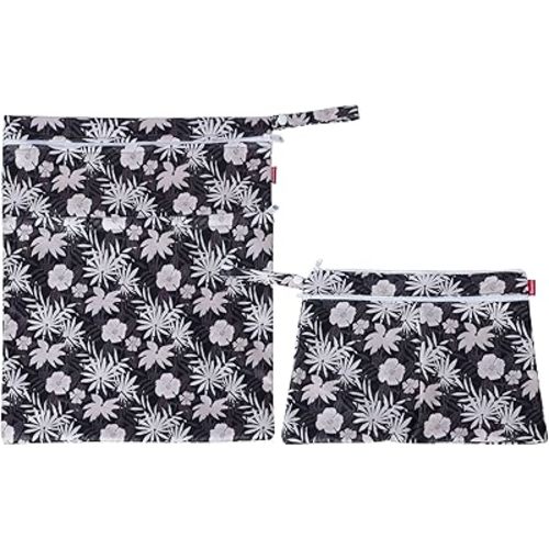 Damero 2 Pcs Wet Dry Bag for Cloth Diaper, Swimsuit, Clothes, Water-Resistant Reusable Wet Bag for Travel, Exercise, Beach, Pool, Daycare, Coffee Flowers