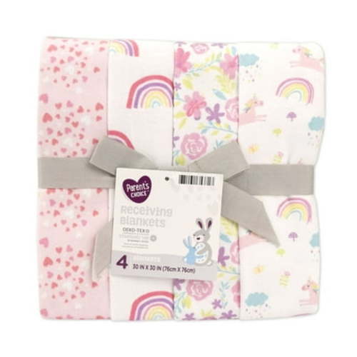 Parent's Choice Pink Receiving Blankets, 30" x 30", 4 Count