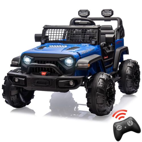 Blue 24V 2 Seaters Kids Ride On Car With Remote Control, 2*120W Motors 9ah Battery 20" Extra Large Seats,LED Headlights, Blue