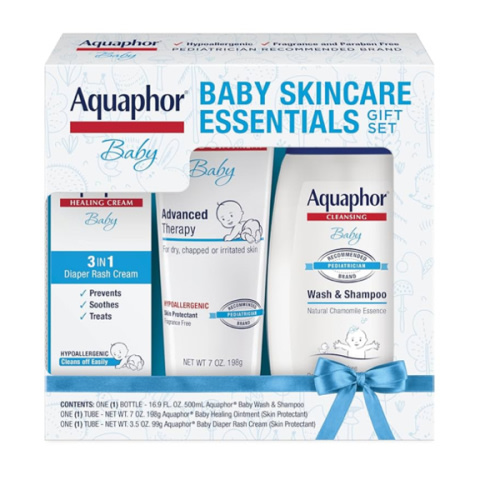 Aquaphor Baby Skin Care Essentials Gift Set with Baby Wash and Shampoo (16.9 Fl Oz) + Healing Ointment for Chapped Skin and Drool Rash (7Oz) + Diaper Rash Cream (3.5Oz), Hypoallergenic