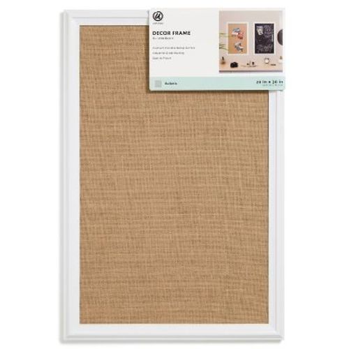 U Brands 20"x 30" Burlap Bulletin Board White Wood Frame: Cork Board for Wall, Presentation Board, Wall Mount