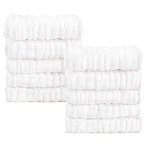 AIDEA Baby Washcloths and Burp Cloths, Absorbent Cotton Muslin Baby Towels, Large Soft Breathable Newborn Essentials for Boys and Girls, Newborn Essentials, White-10 Pack, 10"x10"