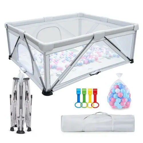 Baby Playpen Foldable 59X59 inch, Large Play Yard,Playpen for Babies and Toddlers, Play Pens for Babies and Toddlers with Gate, Indoor & Outdoor Portable Play Pen