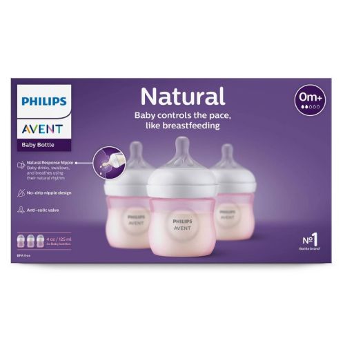 Philips Avent Natural Baby Bottle with Natural Response Nipple - Pink - 4oz
