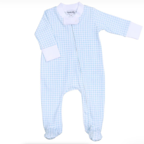 Mini Checks Zip Footie - Blue