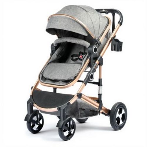 Kinder King Cozi 2 Convertible Baby Stroller, Folding High Landscape Infant Carriage, Adjustable Canopy, Diaper Bag, Anti-Shock, Rose Gold
