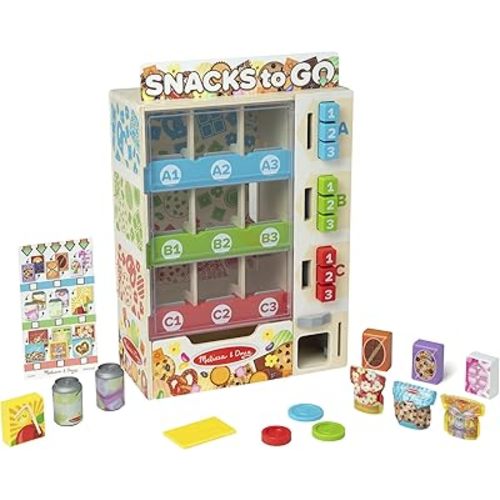 Melissa & Doug Sort-Stock-Select Wooden Vending Machine Toy with Play Food, Mini Vending Machine Toys & Play Money, Preschool Toys for Kids Ages 3+