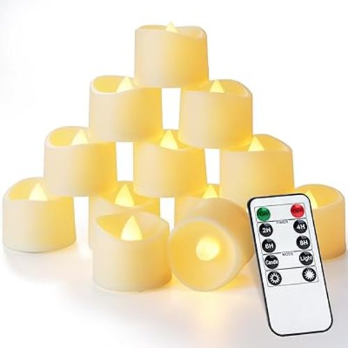 Homemory 12pcs Remote Candles, Timer Candles, 400+Hours Flickering Flameless Battery Operated LED Tea Lights Candles Votive Candles with Remote, for Tabletop Lighting, Table Centerpieces Decor