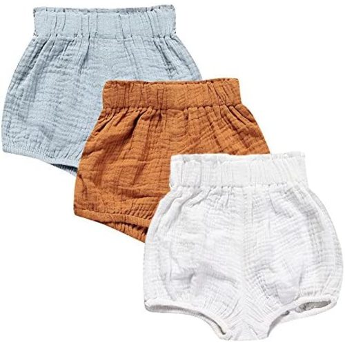 MYGBCPJS Baby Girls Boys 3 Pack Cotton Linen Blend Cute Bloomer Shorts Loose Harem Shorts