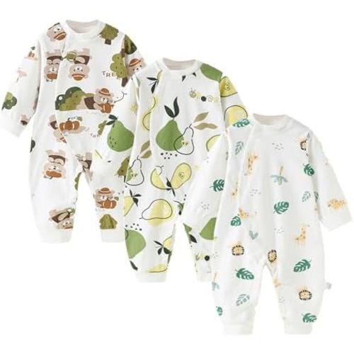 Newborn Baby Romper - Unisex Cotton Bodysuit for Infant Baby Boys Girls 3 Pack Long Sleeve Button Solid Jumpsuits