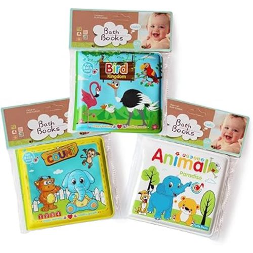 Baby Bath Books-3PCS,Bathtub Toys Floating Waterproof Educational Bath Toy Books for Toddlers-Animal Books,Count Books,Bird Books for Bath time