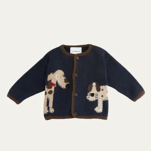 Woof Woof Cotton Button-Front Sweater, Blue