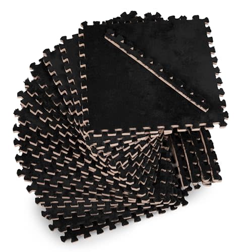 16 Piece Carpet Squares Puzzle Mat 49" x 49" Plush Interlocking Carpet Tiles, Foam Floor Tiles for Baby Play Mat - Kids Soft Play Floor Mats, Anti Slip Jigsaw Flooring Playmat Playroom Rug (Black)