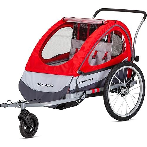 Schwinn Joyrider Echo and Trailblazer Child Bike Trailer, Single and Double Seat Baby Carrier Options, Canopy, 16 or 20-Inch Air-Filled Tires, with Bug Screen & Weather Shield, Bike Attachment