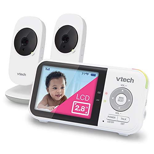 VTech VM819-2 Video Baby Monitor with 19-Hour Battery Life, 2 Cameras, 1000ft Long Range, Auto Night Vision, 2.8” Screen, 2-Way Audio Talk, Temperature Sensor, Power Saving Mode and Lullabies, 480p - 2 camera