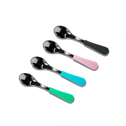 Baby Spoon Regular Scoop | Stainless Steel & Silicone Green-Blue-Pink-Black / 4 Pack