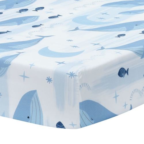 Lambs & Ivy Bubbles & Squirt 100% Cotton Whale/ocean Fitted Crib/toddler Sheet