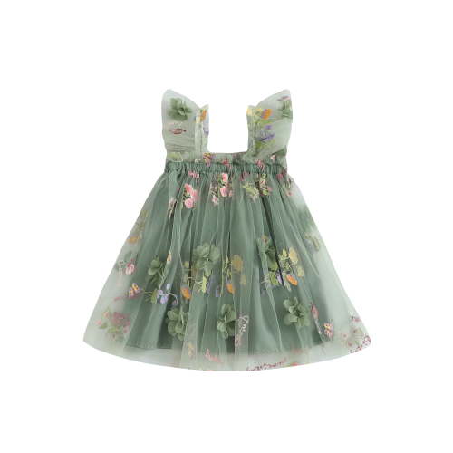 AceBaby Toddler Baby Girl Princess Dress 6M-4T Ruffle Sleeveless Floral Embroidery Tulle Dresses for Party
