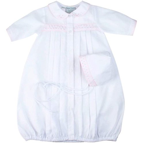 Feltman Brothers White/Pink Gown & Bonnet Newborn Girls Pink Dot