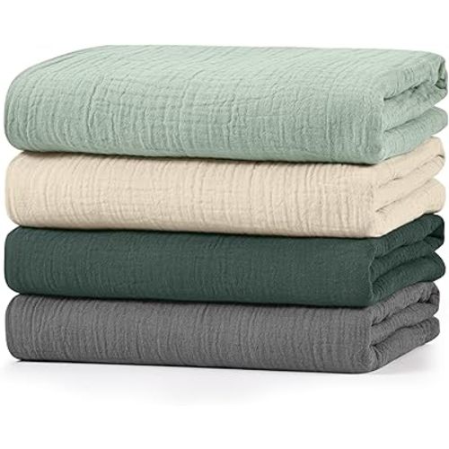 Muslin Swaddle Blankets for Baby Girls and Boys, 4 Pack Breathable and Skin-Friendly Newborn Receiving Blanket, 100% Cotton Swaddle Wrap, Essentials Infant Shower Items, Toddler Gift
