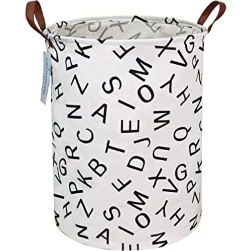 LANGYASHAN Laundry Basket Canvas Fabric Collapsible Organizer Basket for Storage Bin Toy Bins Gift Baskets Bedroom Clothes Children Nursery Hamper (Alphabet)