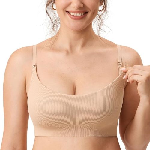 MOMANDA Ribbed Nursing Bras for Breastfeeding Support Maternity Sports Bra Wireless Seamless Sleep Bralettes