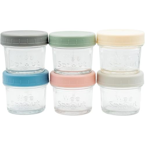 WeeSprout Glass Baby Food Storage Jars w/Lids (4 oz, 12 Pack Set) Snack, Puree, Reusable Small Containers, Breast Milk, Fridge or Freezer, Microwave & Dishwasher Safe, Essential Must Have for Infants