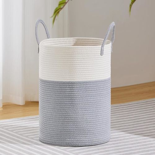 Large Laundry Hamper, 58L, White & Blue