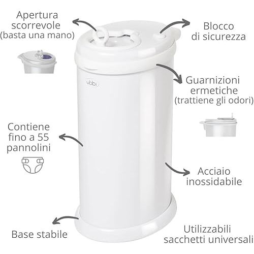 Ubbi Steel Diaper Pail, Odor Locking, No Special Bag Required, Award-Winning, Registry Must-Have, White