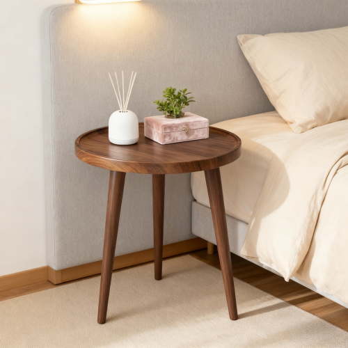 PinkSheep Walnut Side Table Small Wooden Round End Table Accent Table Drink Table for Living Room Bedroom