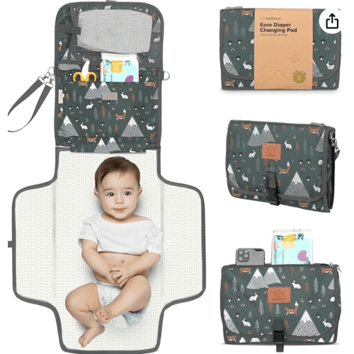 KeaBabies Portable Diaper Changing Pad - Large Waterproof Baby Changing Mat, Compact Travel Diaper Clutch, Functional Pockets Fit Newborn Essentials, Wipeable & Padded Baby Changer (Fox Vale)