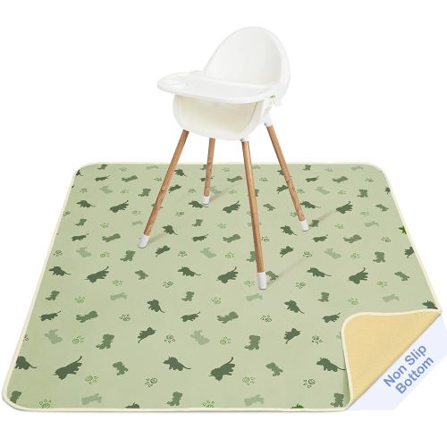 Basumee Splat Mat High Chair Mat Waterproof Baby Play Splat Mat for Under High Chair Food Catcher Highchair Mat for Floor Non Slip Bottom, Light Green Dinosaur