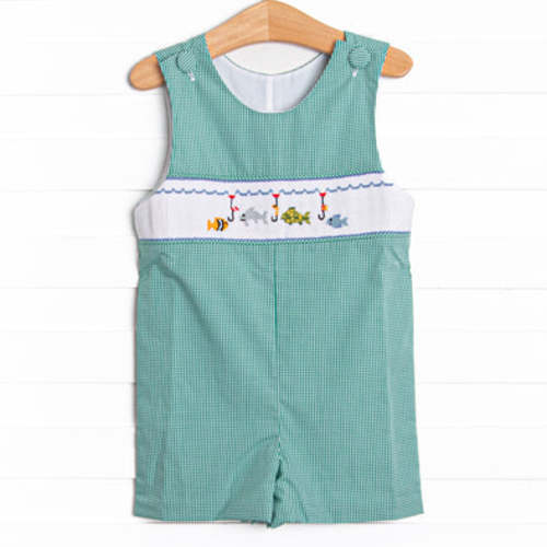 Cast Away Smocked Jon Jon, Green – Stitchy Fish