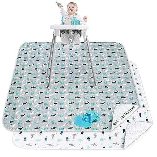 Splat Mat 2 Pack for Under High Chair & Arts & Eating Mess, Waterproof Baby Playtime Anti-Slip High Chair Mat for Floor or Table, Reusable & Portable Splash Mat for Under High Chair, 46" x 42" Gray