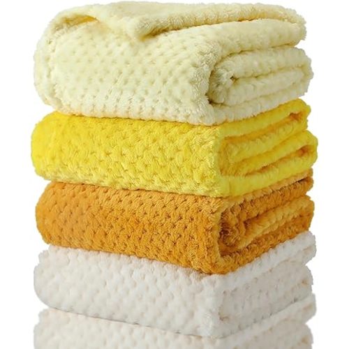 Frienda 4 Pcs Baby Fuzzy Blanket Fluffy Baby Blanket for Boys Girls Soft Warm Infant Newborn Toddler Receiving Nursery Bed Supplies, 32 x 24 Inch(Yellow Color)