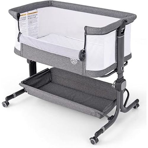 BABY JOY Bassinet, Bedside Crib w/ 6-Level Adjustable Height, Storage Shelf, Wheels, Mattress & Carry Bag for Safe Co-Sleeping, Folding Bassinet Bedside Sleeper for Newborn Infants (Gray)