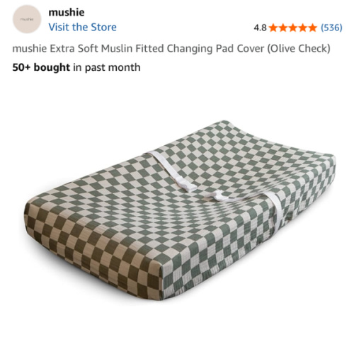 mushie Extra Soft Muslin Fitted Changing Pad Cover (Olive Check)