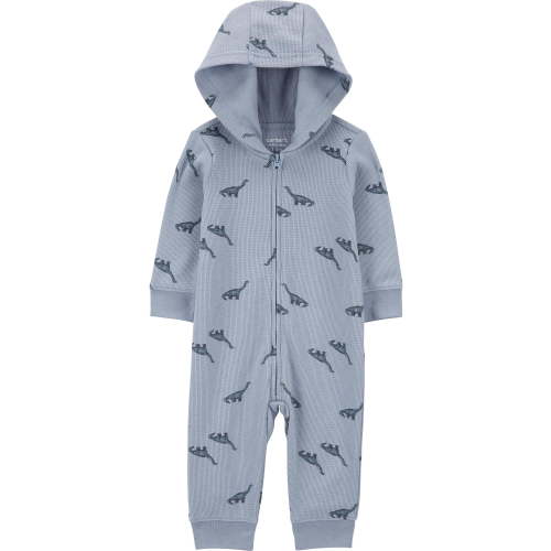 Carter's Child of Mine Baby Boy Hooded Jumpsuit, Blue Dinosaur Print, Sizes 0-24 Months