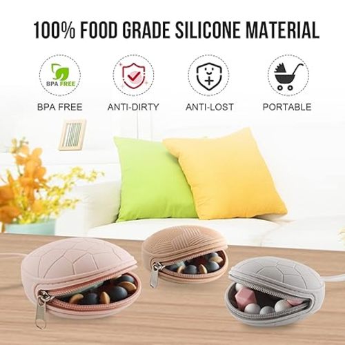 Smlpuame 4 Pack Pacifier Holder Case Set,2 Silicone Portable Pacifier Cover Pouch Bag for Diaper Bags Baby Carriage with 2 Transparent Pacifier Storage Container Box,Easy to Clean,(Green & Grey)
