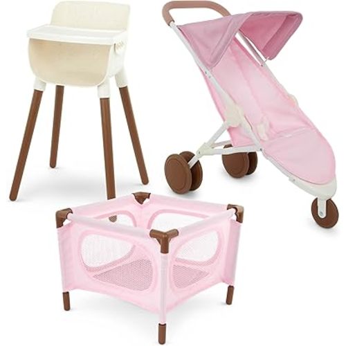 LullaBaby – 14-Inch Realistic Baby Doll Accessory Bundle – Nursery Care Set – High Chair, Playpen & Jogger Stroller – Pretend Play Toys – Kids 2+ Years– Baby Doll Nursery Playset