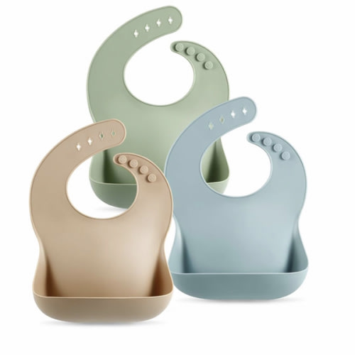 PandaEar Set of 3 Silicone Baby Bibs Waterproof, Soft, Unisex, 10-72 Months (Brown/Blue/Green)