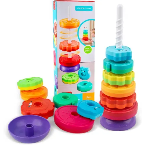 Spinning Stacking Toys for Babies 12+ Month Rainbow Ring Flowers Animals Fruits Theme Stacker ABS Toys for Toddlers 1-3 Montessori Educational Learning Sensory Toy,Stacking Toy for Kids