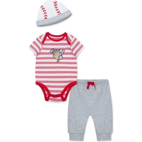 Baseball Cotton Bodysuit, Joggers & Hat Set