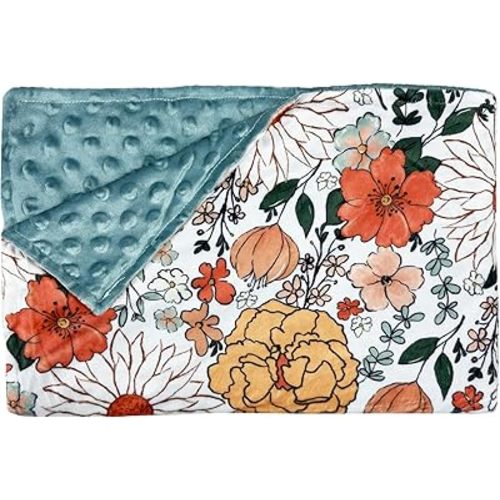 Baby Bed Blanket for Girls Super Soft Double Layer Minky with Dotted Backing,Receiving Blanket with Elegant Floral Printed Blanket for Newborn, Infant & Babies,30 * 40inch (Peacock Blue)