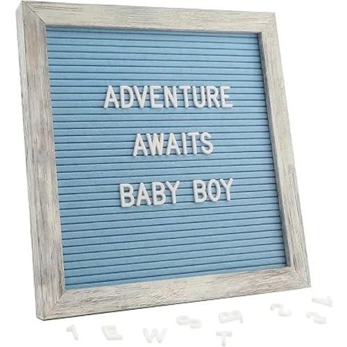 C CRYSTAL LEMON Blue Felt Letter Board 10x10in – Includes 336 Letters, Numbers & Symbols – Changeable Message Board with Rustic Wooden Frame for Home, Office & Events