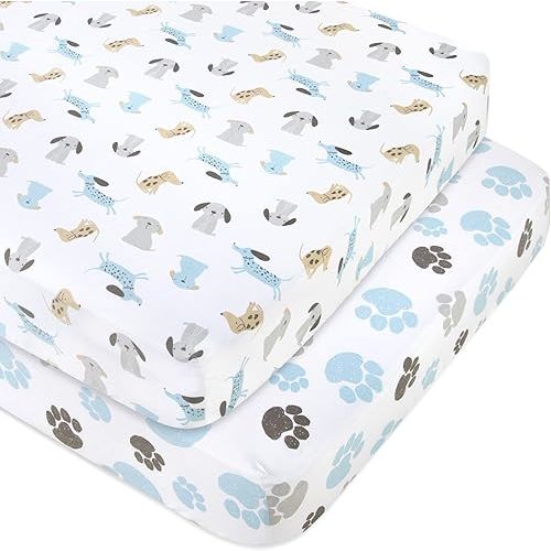 Standard Microfiber Fitted Crib Sheets for Baby Girl, Baby Boy, and Neutral, 2 Pack Crib Sheets Crib Essentials for Baby 28x52 Crib Sheets (Dogs & Paws)
