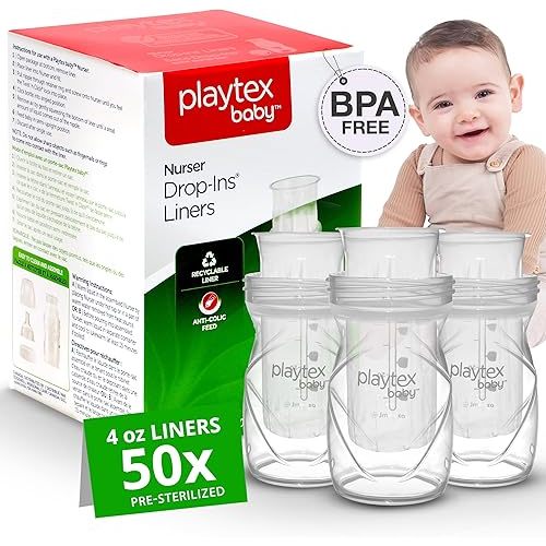 Playtex Baby Nurser Pre-Sterilized Disposable Drop-Ins Bottle Liners, Closer to Breastfeeding, 4 Oz, 50 Count