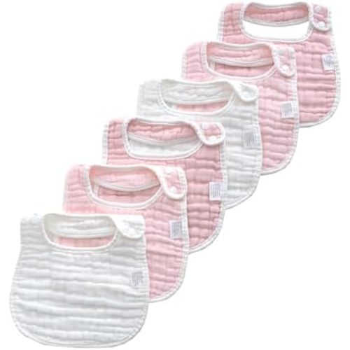 Baby Muslin Bibs and Burp Cloths, 6 Pack, Soft Absorbent Cotton, Adjustable