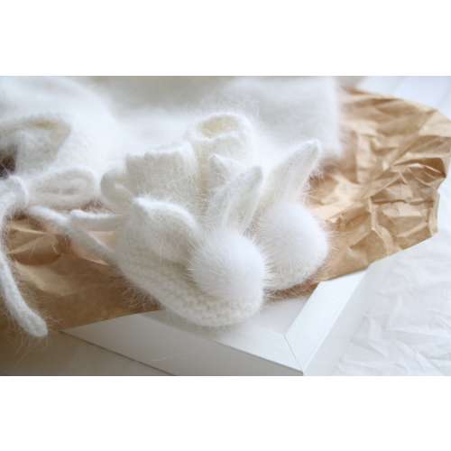 Baby bunny booties - Angora booties - Newborn girl - Newborn boy - Girl booties - White booties - Baby boy booties - Newborn