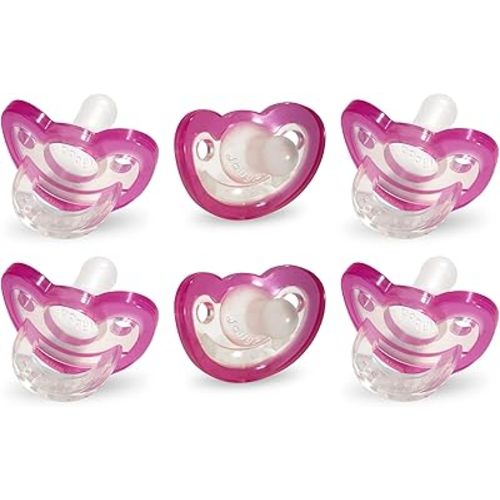 RaZbaby JollyPop Baby Pacifier for Newborns 0-3m - Soft BPA Free Medical Grade Silicone Made in The USA with a Durable one Piece Construction - Dishwasher Safe Easy to Sterilize - Pink, Pack of 6